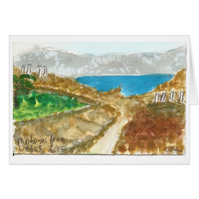 "Mykonos von Delos" Ansicht-Aquarell-Kunstkarte (Vorderseite (Horizontal))