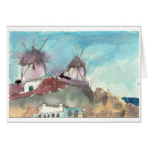 "Mykonos Windmühlen" Aquarell-Kunstkarte