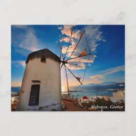 Mykonos Windmühlen-Sonnenuntergang, Griechenland Postkarte
