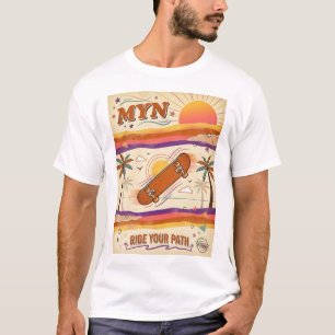 MYN Vintage 70er Sonnenuntergang Skateboard Palme T-Shirt