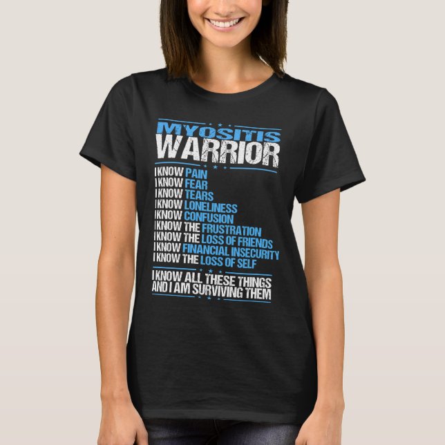 Myositis Awareness Warrior Survivor Blue Ribbon T-Shirt (Vorderseite)