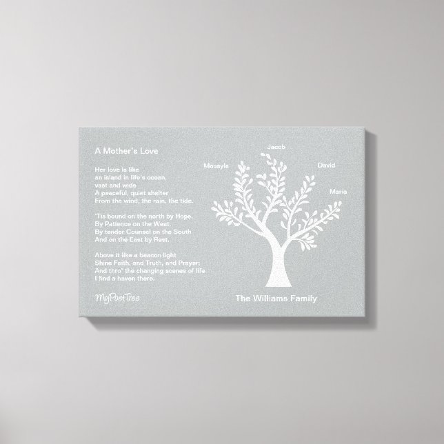 MyPoetTree, Familienbaum mit Gedicht für Mama Leinwanddruck (Vorderseite)