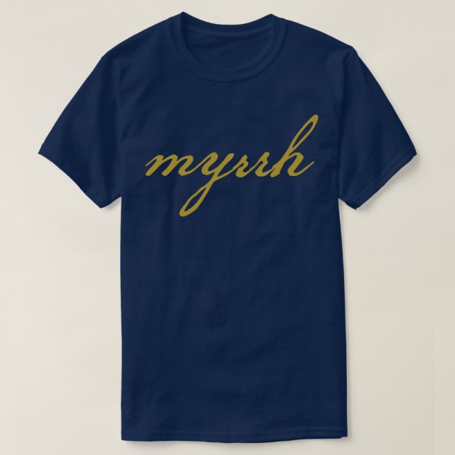 Myrrh Weihnachtsgeschenk Minimal Typografie Gold S T-Shirt (Design vorne)