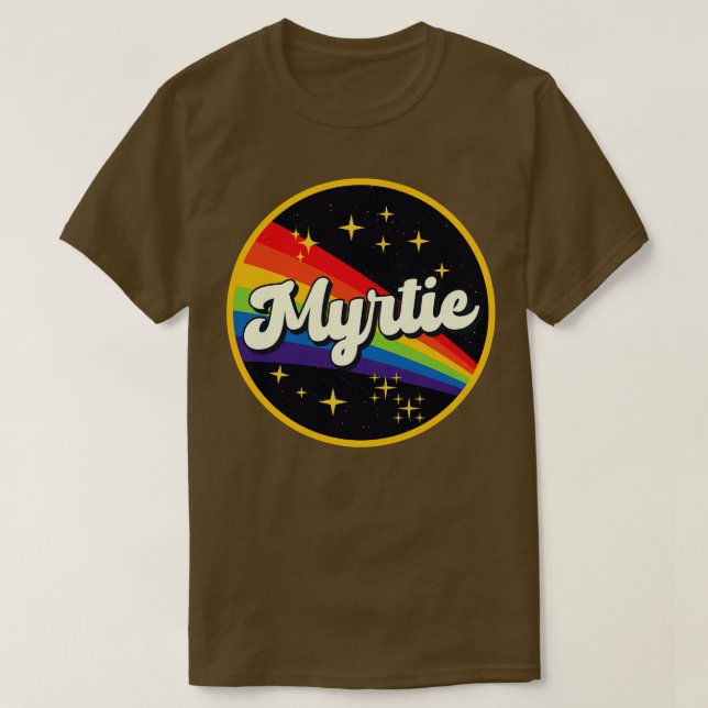 Myrtie Regenbogen im Vintagen Weltraumstil T-Shirt (Design vorne)