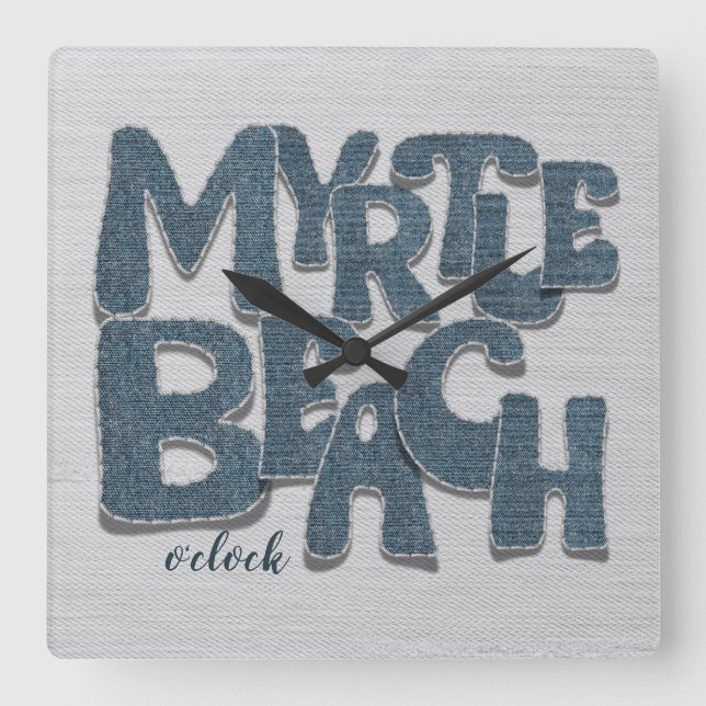 Myrtle Beach Denim-Buchstabe Quadratische Wanduhr (Vorderseite)