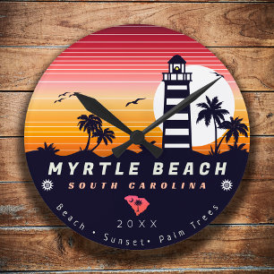 Myrtle Beach Leuchtturm SC Retro Sunset Souvenirs Runde Wanduhr