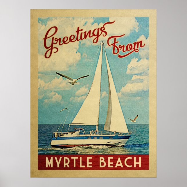 Myrtle Beach Poster Sailboat Vintage Travel SC (Vorne)
