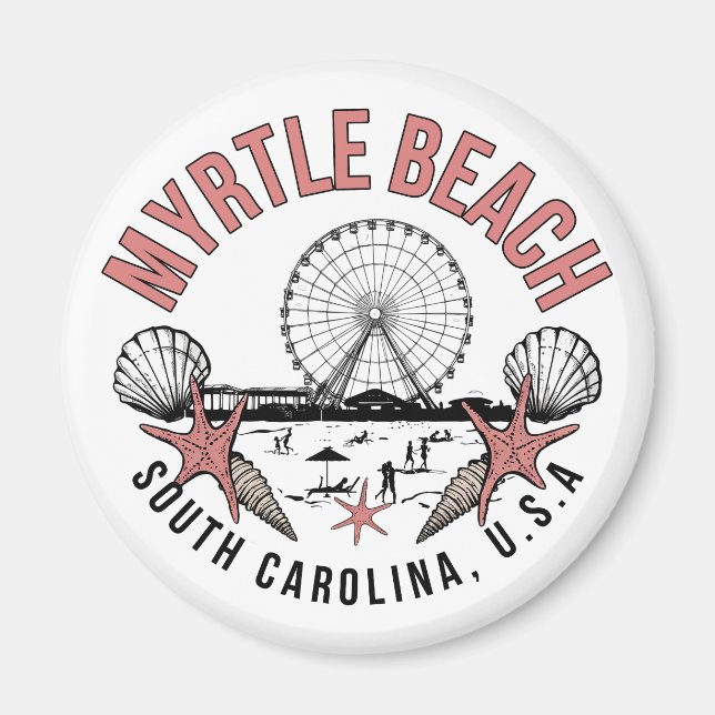 Myrtle Beach Retro Vignette Round Magnet (Vorne)
