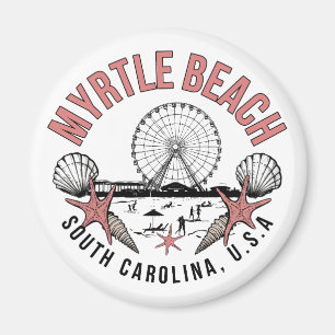 Myrtle Beach Retro-Vignette-Rundmagnet Magnet