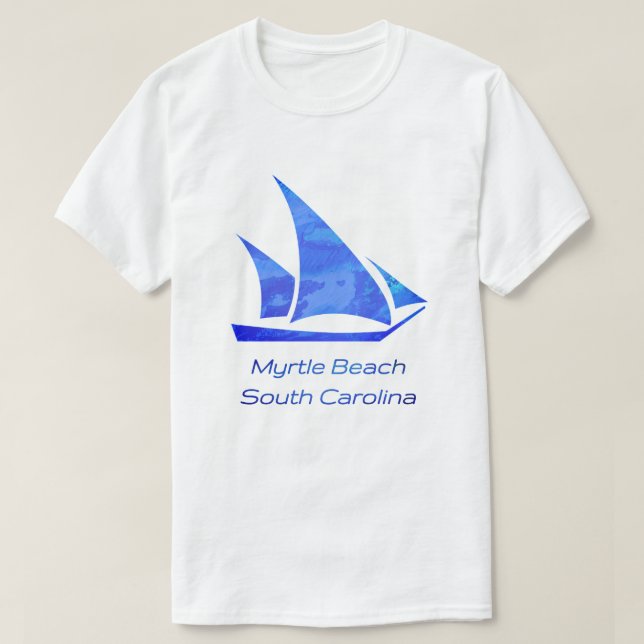 Myrtle Beach SC Sleek Bright Blue Sailboat T-Shirt (Design vorne)