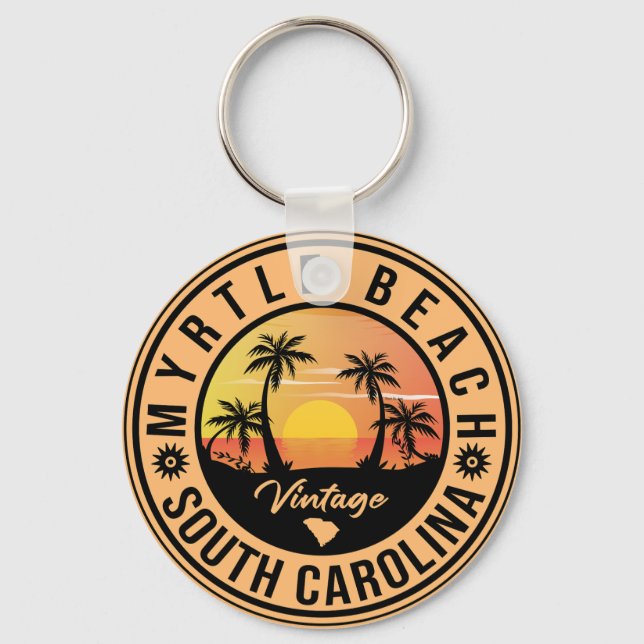 Myrtle Beach South Carolina Retro Sunset Souvenir Schlüsselanhänger (Vorderseite)