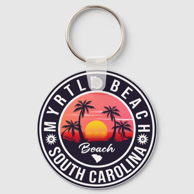 Myrtle Beach South Carolina Retro Sunset Souvenir Schlüsselanhänger (Vorderseite)