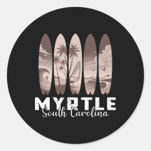 Myrtle Beach South Carolina Surfbrett Männer Fraue Runder Aufkleber