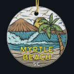 Myrtle Beach South Carolina Vintag Keramik Ornament<br><div class="desc">Myrtle Beach handgezeichnete Illustration mit Bergen und Meereswellen im Hintergrund. Ideal für alle,  die Lieben Myrtle Beach zu besuchen.</div>