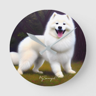 MySamoyed Personalisierte Geschenkidee Niedlich Sa Runde Wanduhr