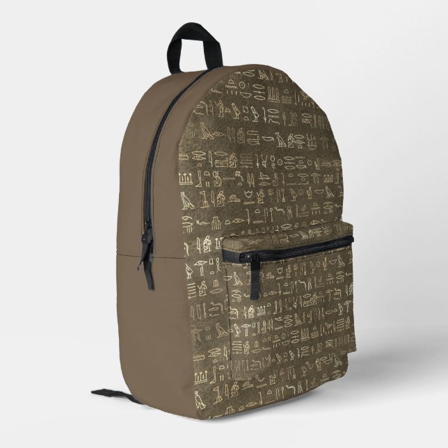 Mysteriöse ägyptische Hieroglyphen auf Braunen Bedruckter Rucksack (Rückseitige Ecke links)