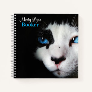 Mysteriöse Blaue Mit Augen Tuxedo Katze Notizbuch