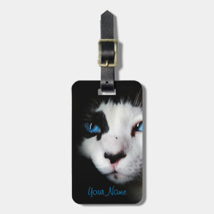 Mysteriöse Blue Mit Augen Tuxedo Cat Gepäckmarke Gepäckanhänger