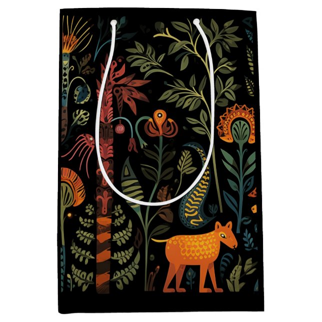 Mysteriöse Fantasy-Tiere auf schwarz Mittlere Geschenktüte (Vorderseite)