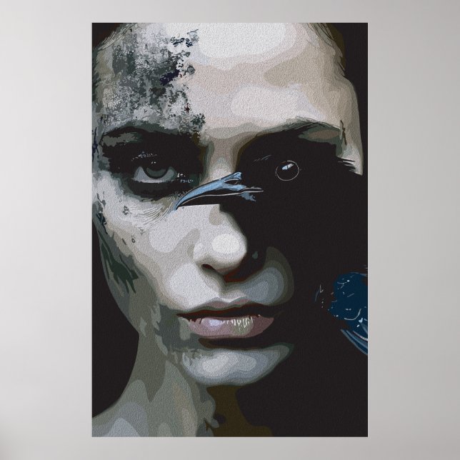 Mysteriöse Frau mit Raven Poster (Vorne)