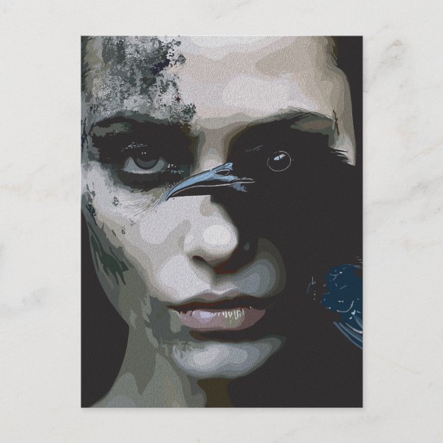 Mysteriöse Frau mit Raven Postkarte (Vorderseite)