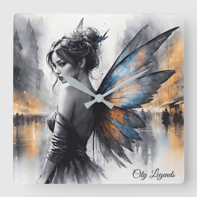 Mysteriöse Märchenmisten in der Stadt, die ätheris Quadratische Wanduhr (Vorderseite)