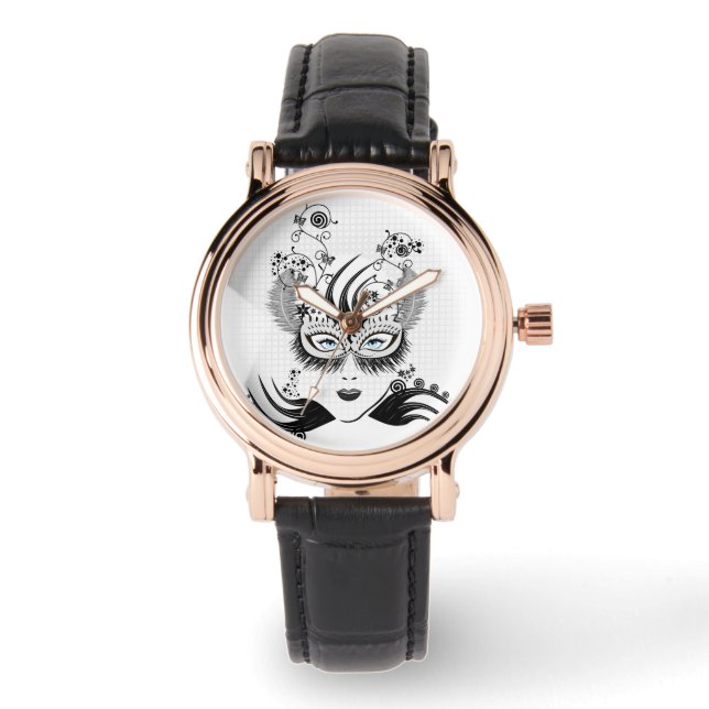 Mysteriöse Maskenlady mit blauen Augen Armbanduhr (Vorderseite)