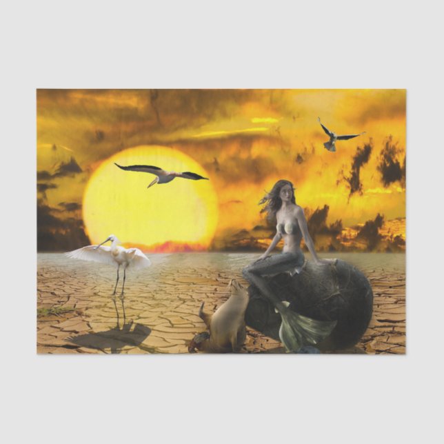 Mysteriöse Meerjungfrau-Fantasie, die im Gelb Seidenpapier (Vorderseite)