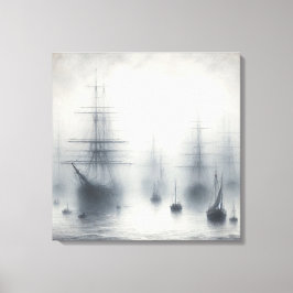 Mysteriöse Schiffe im Hafen von Foggy Leinwanddruck