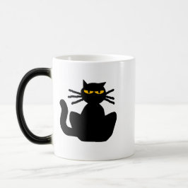 Mysteriöse schwarze Katze Amber Augen sitzen Stari Tasse
