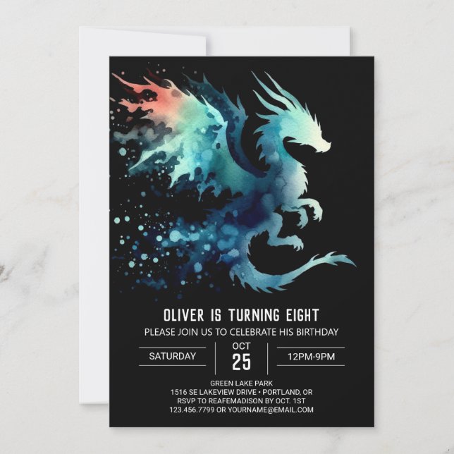 Mysteriöser Dragon Birthday Printable Einladung (Vorderseite)