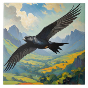 Mysteriöser Nomad: farbenfroher Swift Bird Portait Fliese