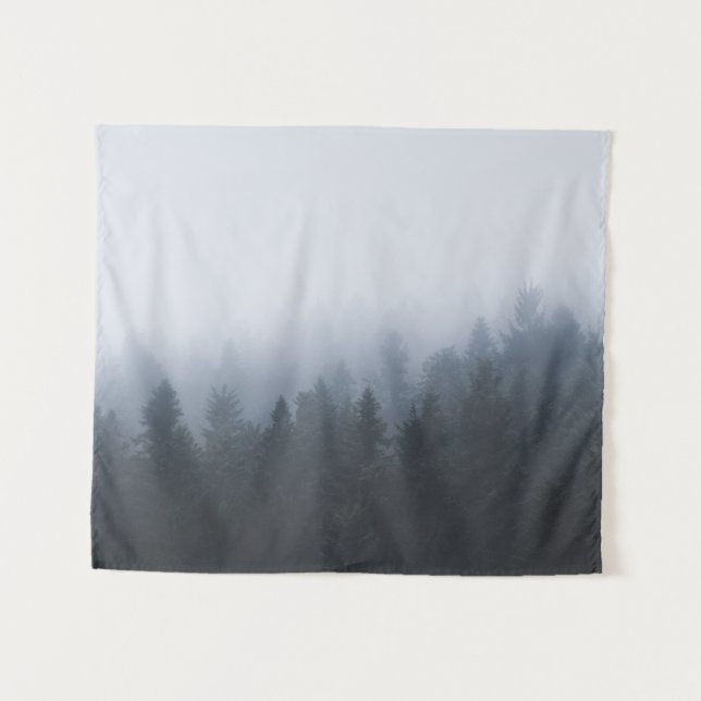 Mysteriöser Wald im Nebel Wandteppich (Vorderseite (Horizontal))