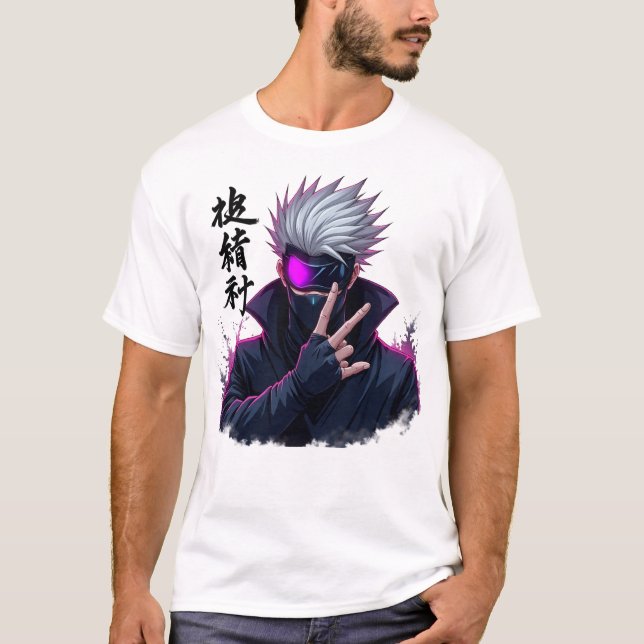 Mysteriöser, weißhaariger Anime-Krieger mit Maske T-Shirt (Vorderseite)