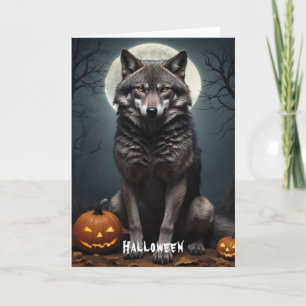 Mysteriöser Wolf mit KürbisHalloween-Kunst Einladung