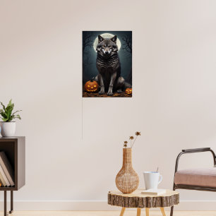 Mysteriöser Wolf mit KürbisHalloween-Kunst Poster