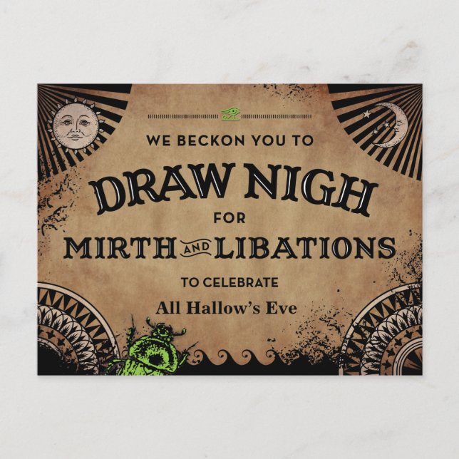 Mysteriöses ägyptisches Halloween mit grünem Skara Postkarte (Vorderseite)