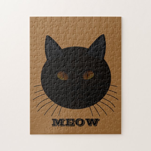 Mysteriöses Black Cat Face Brown Jigsaw Puzzle (Vertikal)