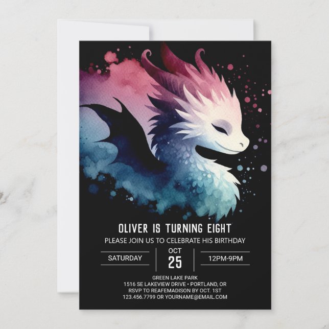 Mysterious Fiery Dragon Birthday Einladung (Vorderseite)
