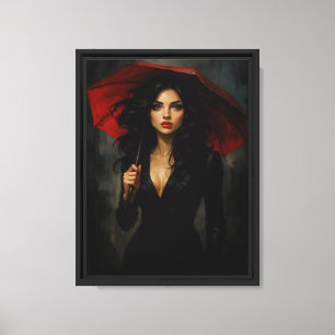 Mysterious Frau mit rotem Regenschirm Kunst Leinwanddruck