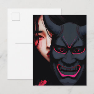 Mysterious Girl mit Oni-Maske Dunkler Japanischer Postkarte