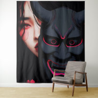 Mysterious Girl mit Oni-Maske Dunkler Japanischer