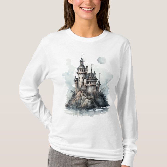 Mysterious Gothic Castle Halloween Art T-Shirt (Vorderseite)