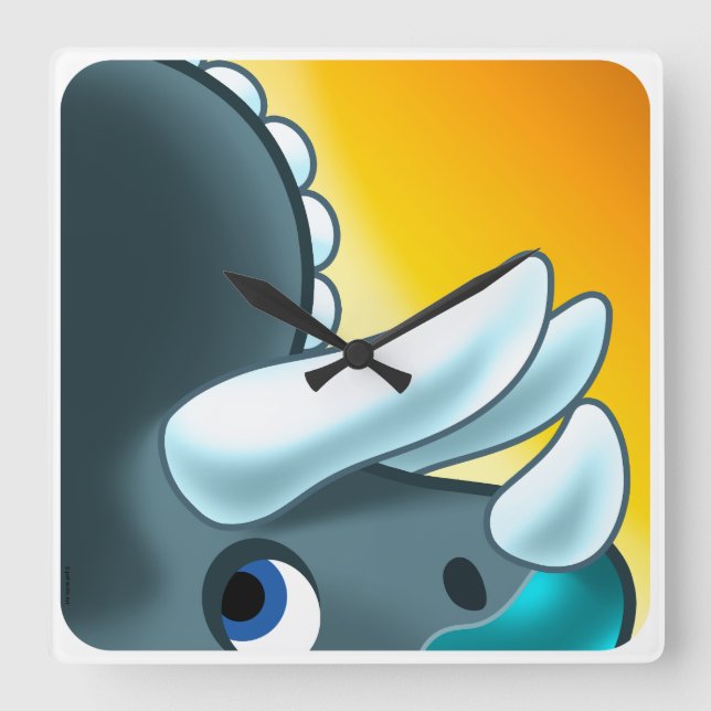 MYSTERIOUS HORNED DINOSAUR von Jeff Willis Art Quadratische Wanduhr (Vorderseite)