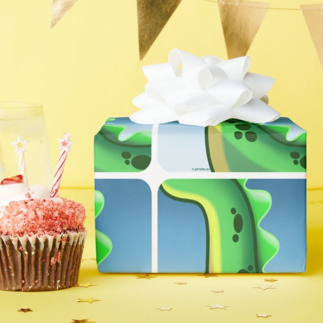 MYSTERIOUS LONG NECK DINOSAUR von Jeff Willis Art Geschenkpapier (Geburtstagsparty)