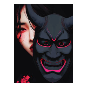 Mysterious Mädchen mit Oni-Maske Dunkler japanisch Fotodruck