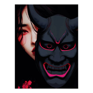Mysterious Mädchen mit Oni-Maske Dunkler japanisch Poster