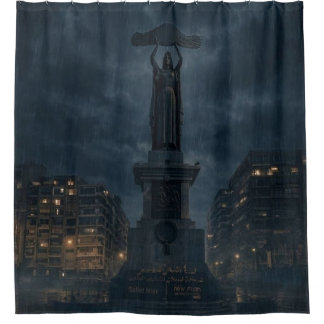 Mysterious Night City Statue Shower Curtain Duschvorhang