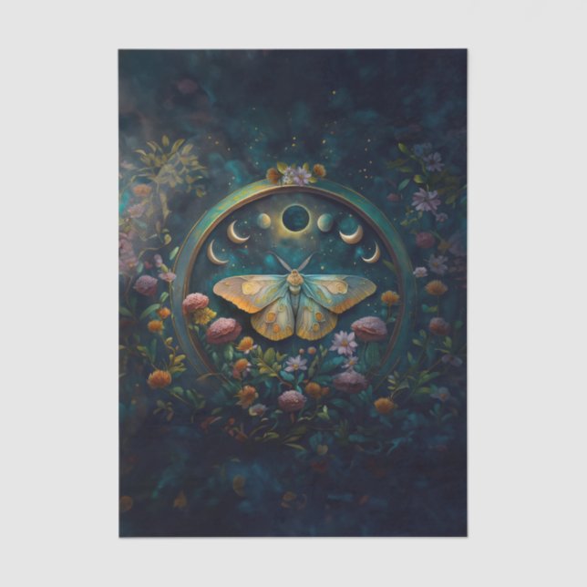Mysterious Twilight Portal, Moth & Eclipse Vert Seidenpapier (Vorderseite)