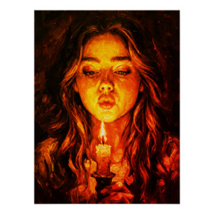 Mysterium: Ölbild einer Kerze auspustenden Frau Poster